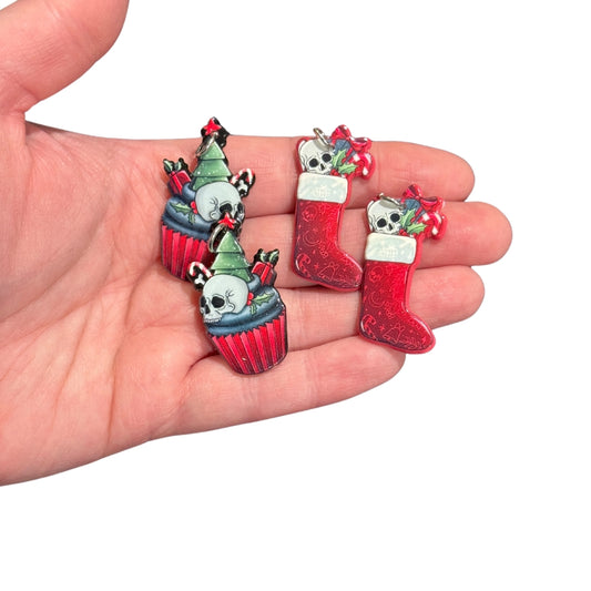 4pcs Skull Christmas Cupcake and stocking charms