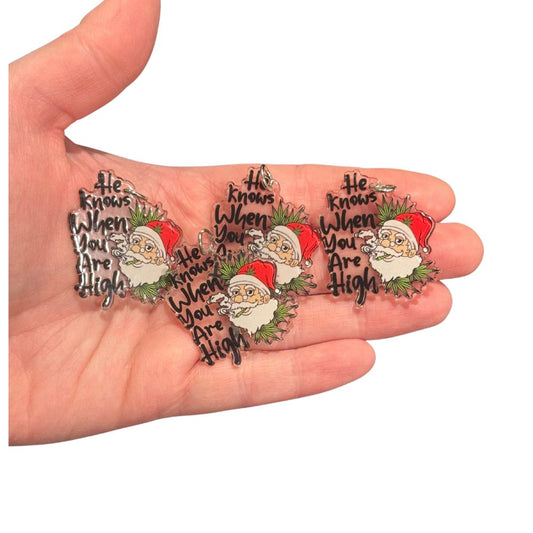 4pcs He Knows When You are High Santa Charms