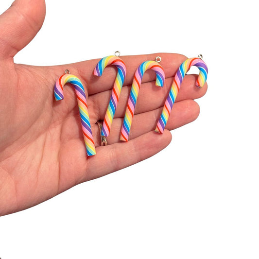 4pcs Pink Rainbow Striped Candy Cane Charms