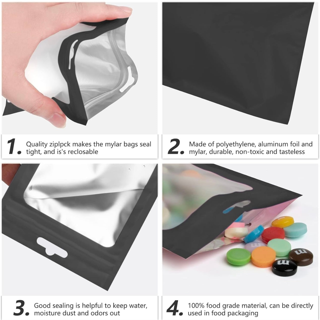 10pcs Black Resealable Smell Proof Mylar Bags