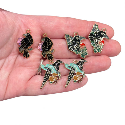 6pcs Flower and Crow Charms