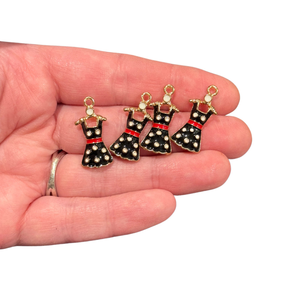 4pcs Black Polka Dot Dress Charms