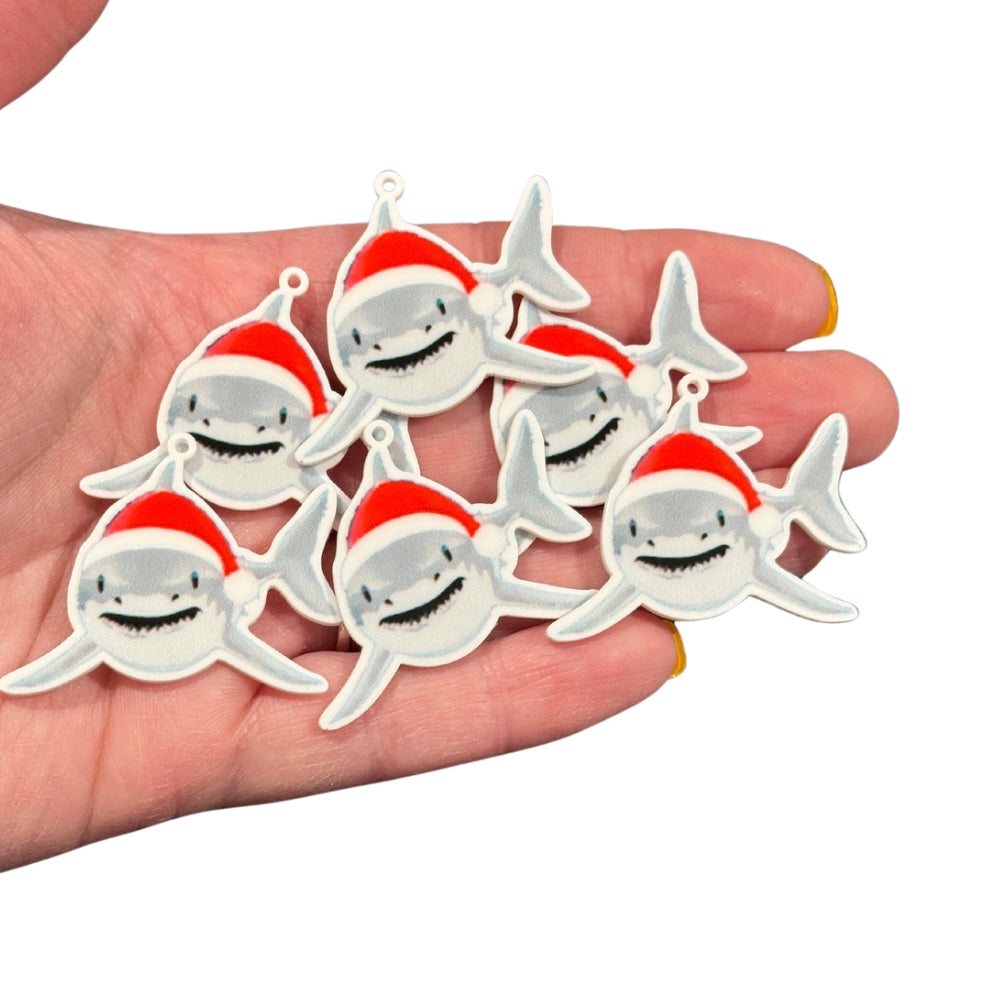 6pcs Christmas Sharks Santa Hat Charms