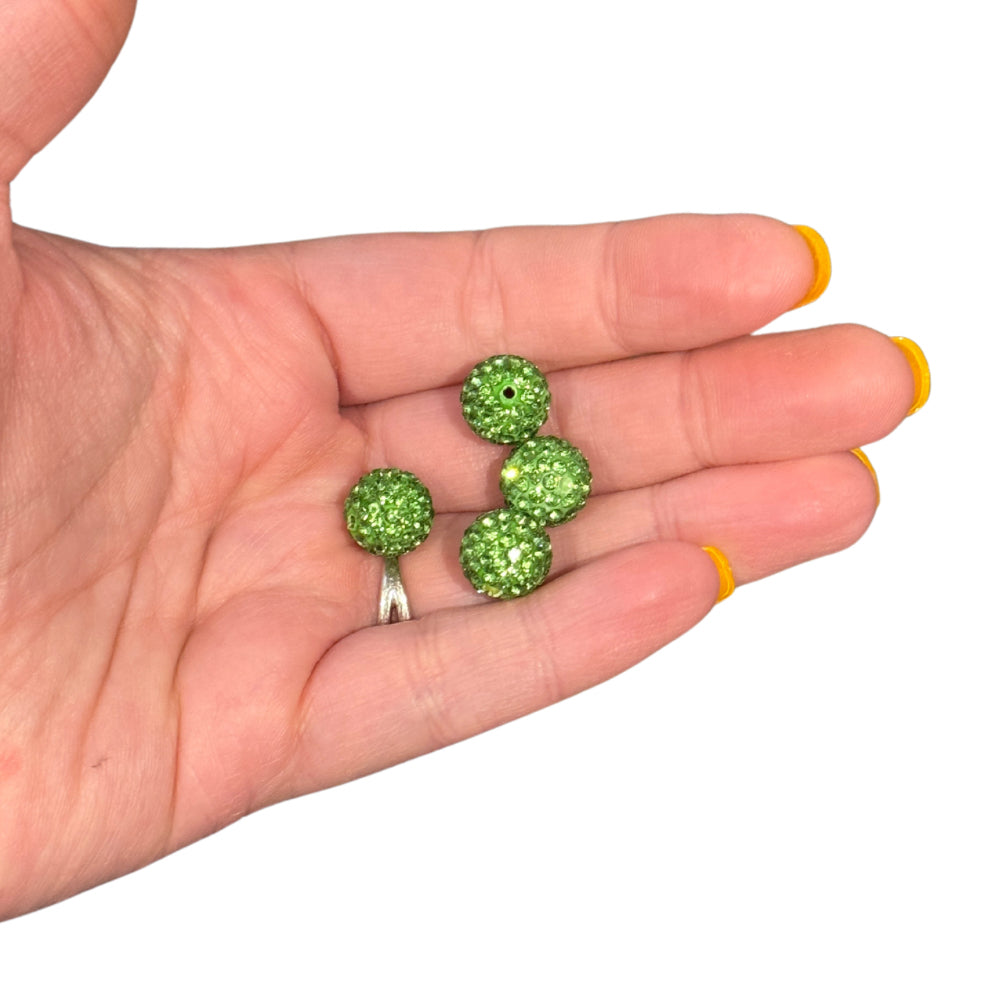 4pcs 12mm Glitzy Green Focal Beads