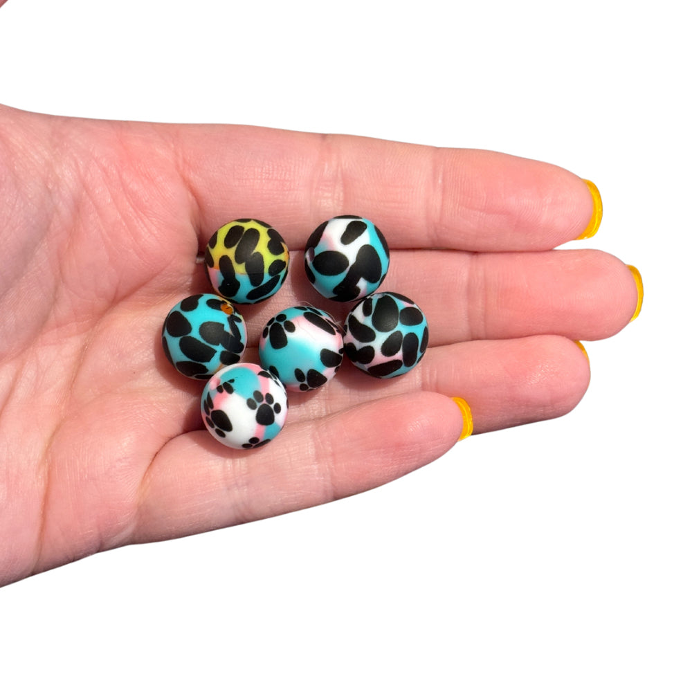 6pcs Watercolor Paw Print Spots Focal Beads