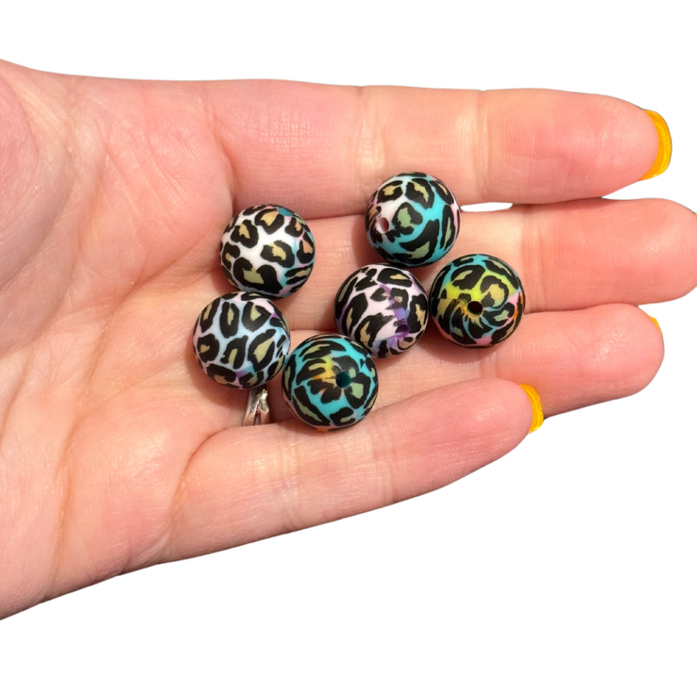 6pcs Watercolor Animal Print Focal Beads