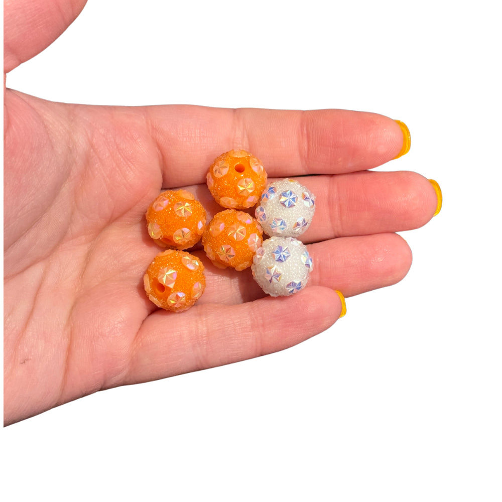 6pcs Glitzy Orange & White Focal Beads