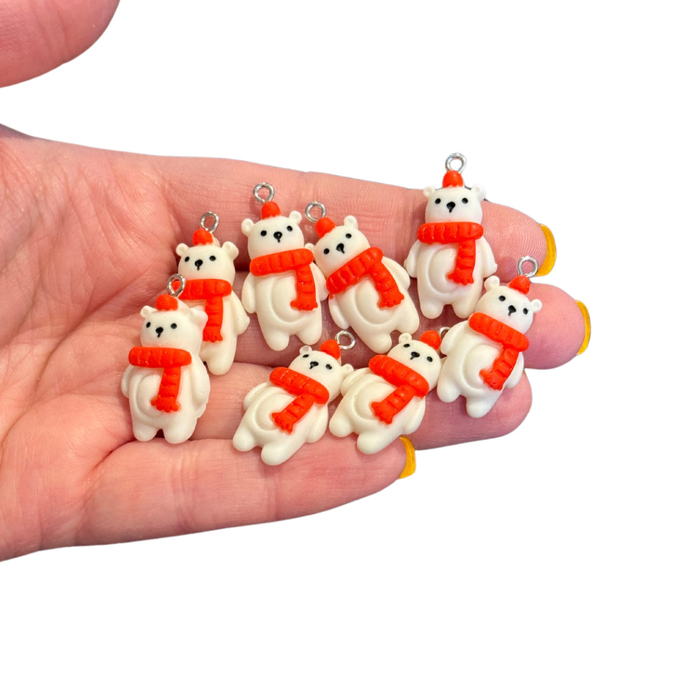 8pcs Polar Bear in red scarf charms