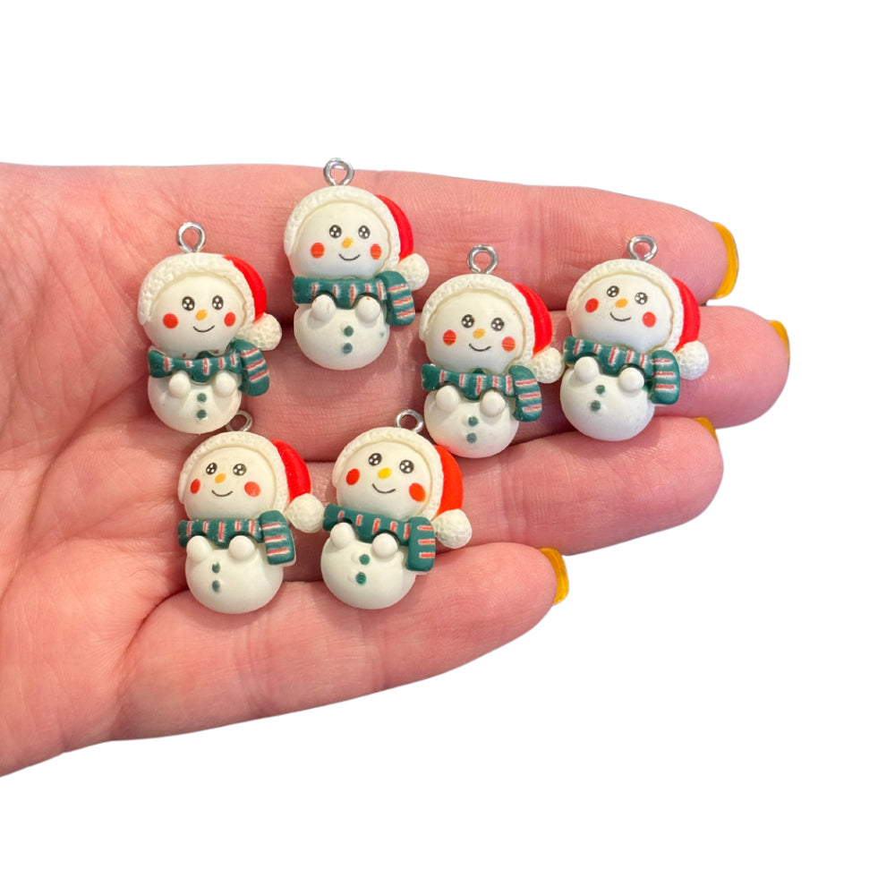 6pcs Winter Snowman in Green Scarf Charms