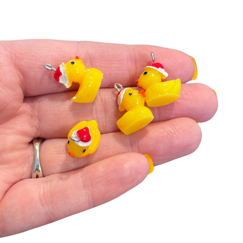 4pcs Christmas Rubber Ducky with Santa Hat Charms