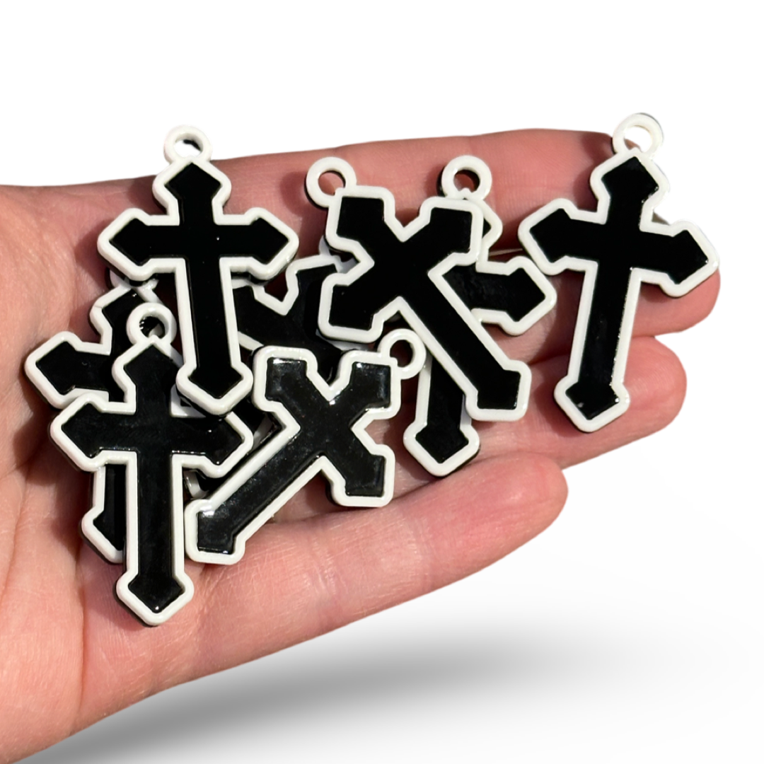 8pcs Black Cross arrows white outline Charms