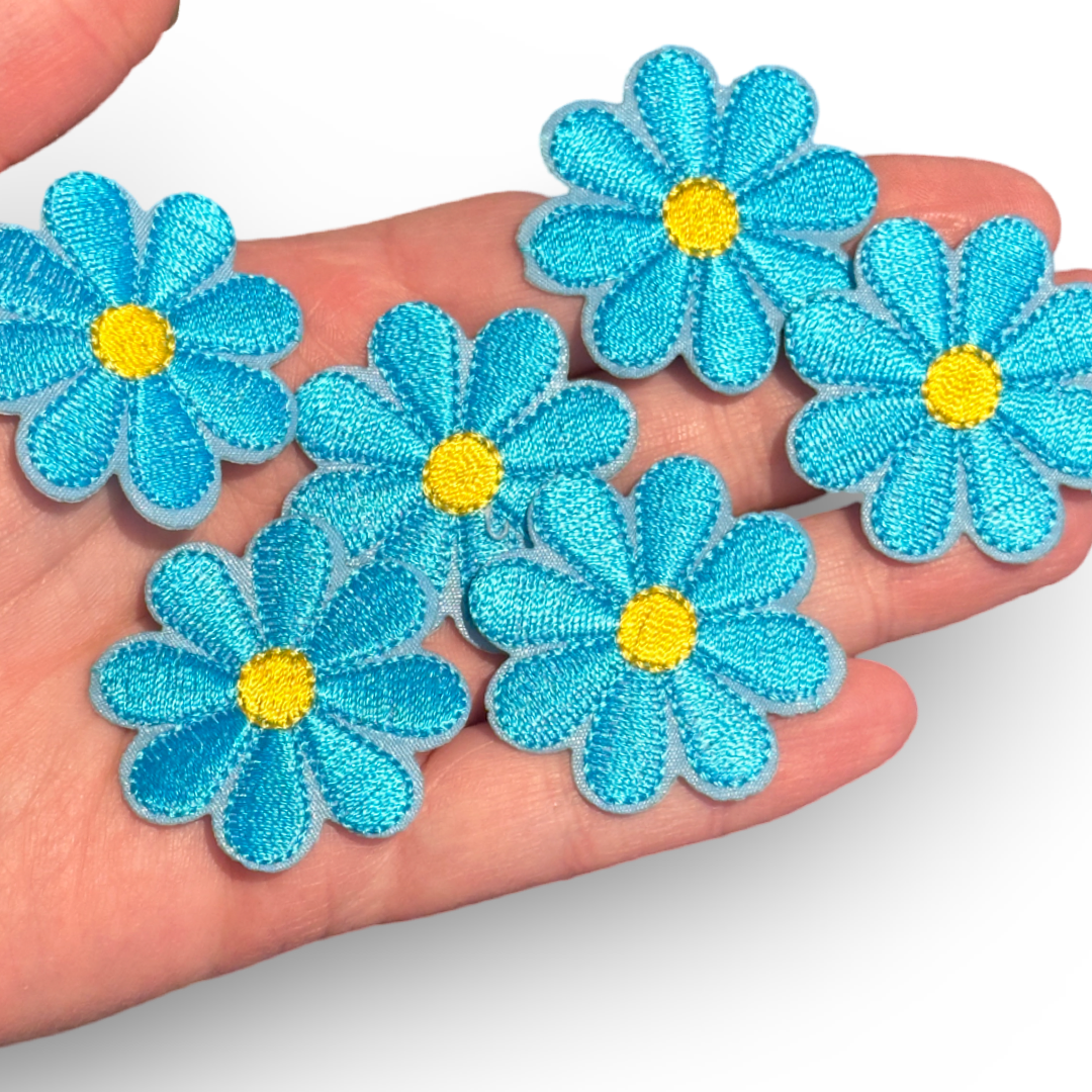 6pcs Blue Daisy flower Iron on patch set