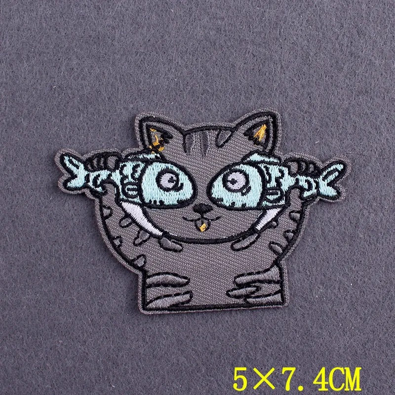 Cat with fish eyes Patch Appliqué