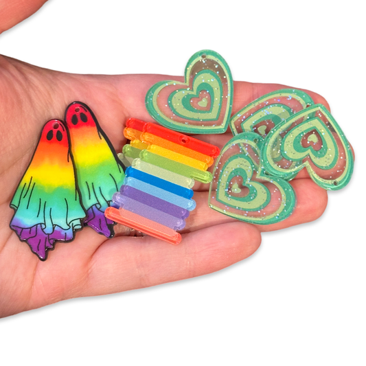 8pcs Assorted charms Pride ghost rainbow green heart charms