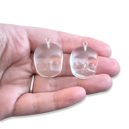 2pcs Clear Baby Doll Head charms