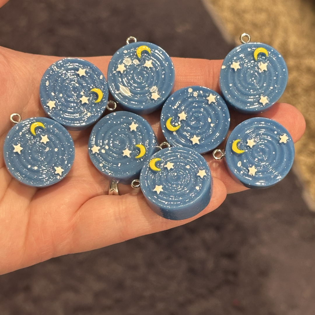 8pcs Blue night sky star moon Cake Charms