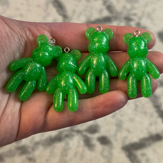 4pcs Neon Green Teddy Bear Charms