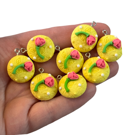 8pcs Pink Roses Yellow charms