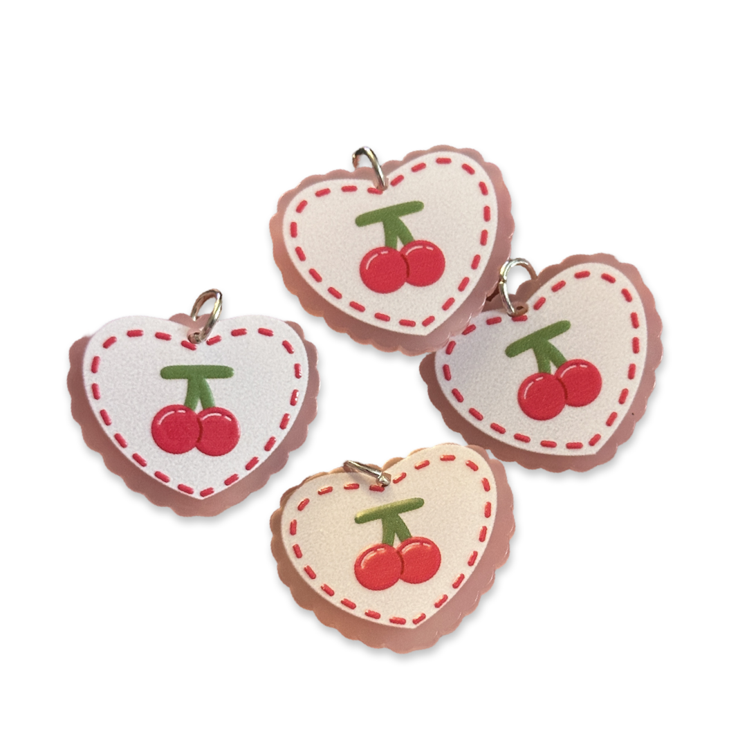 4pcs Pink Heart cherry Charms