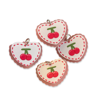 4pcs Pink Heart cherry Charms