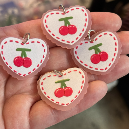 4pcs Pink Heart cherry Charms