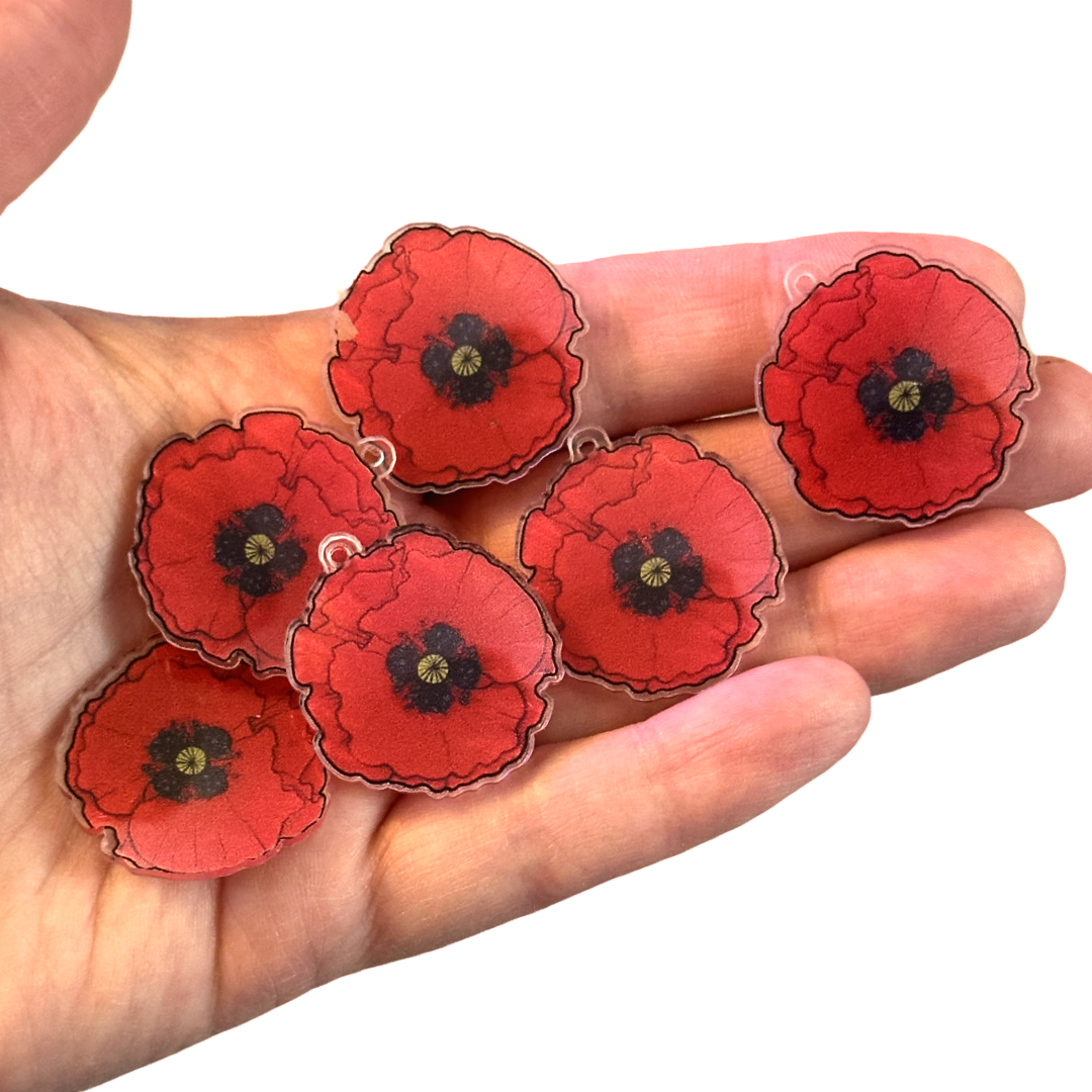 6pcs orange Poppy Flower Charms