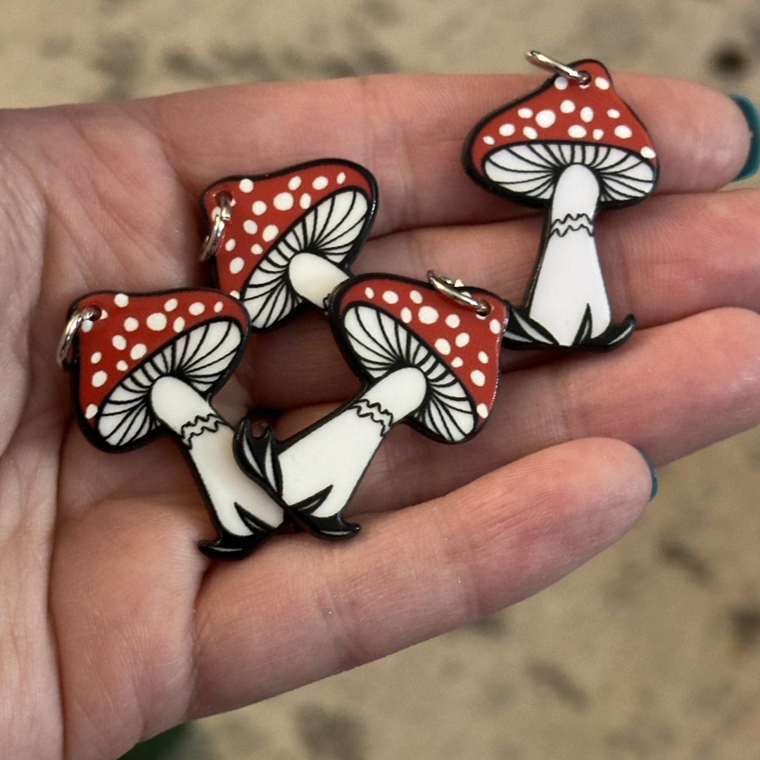 4pcs Red And White Mushroom Charms