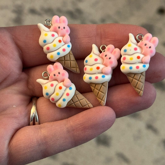 4pcs Bunny Ice Cream Cone Charms