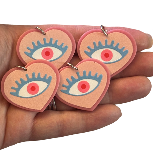 4pcs Eye on pink heart Charms