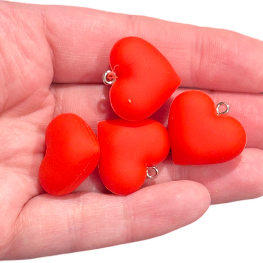 4pcs Red Puffy 3d heart Heart charms