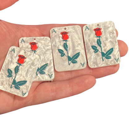 4pcs Ace Rose playing card charms