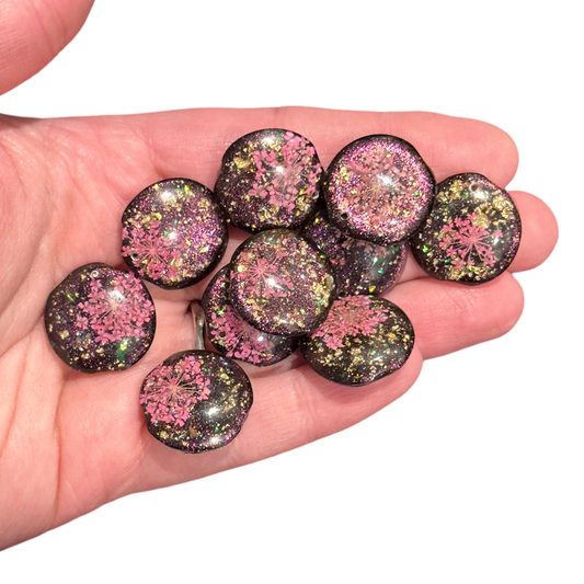 10pcs Dried Pink Flowers glitter Charms