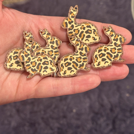6pcs Cheetah Print Bunny charms