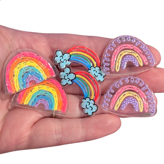 6pcs/3 pairs Doodled Rainbow Charms