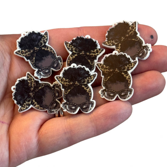 6pcs Black woman cheetah bandana Charms