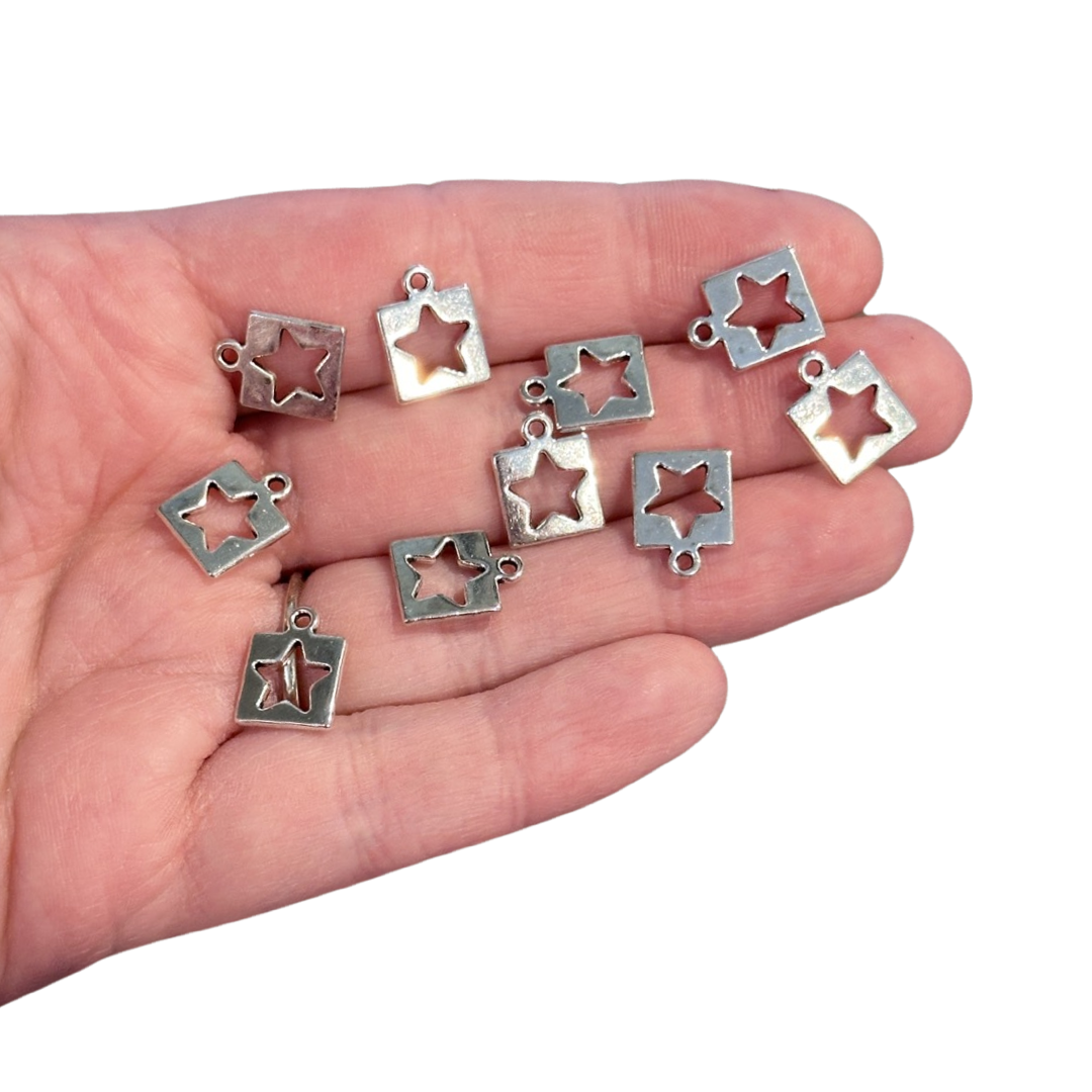 10pcs Stars cutout in squares Charms