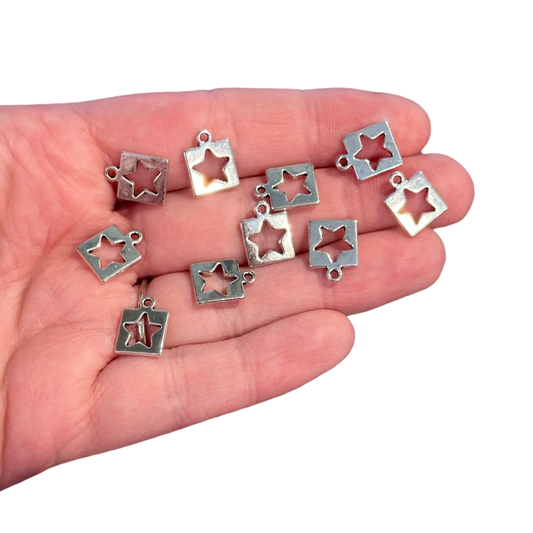 10pcs Stars cutout in squares Charms