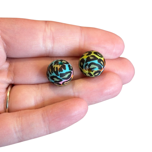 2pcs Aqua Yellow Watercolor Animal Print Hanger Beads