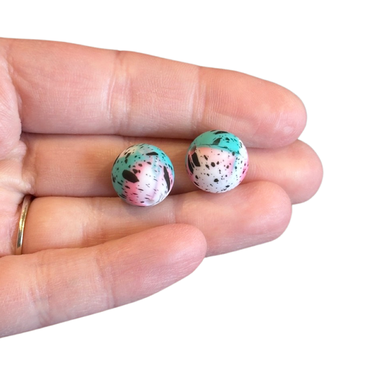 2pcs Aqua Pink Watercolor Splatter Hanger Beads