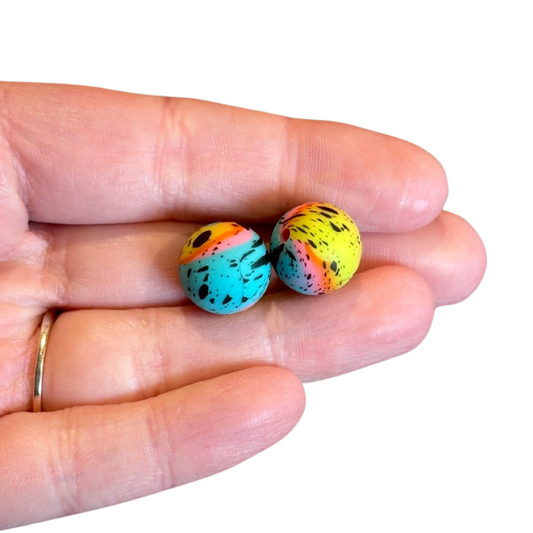 2pcs Aqua Yellow Watercolor Splatter Hanger Beads