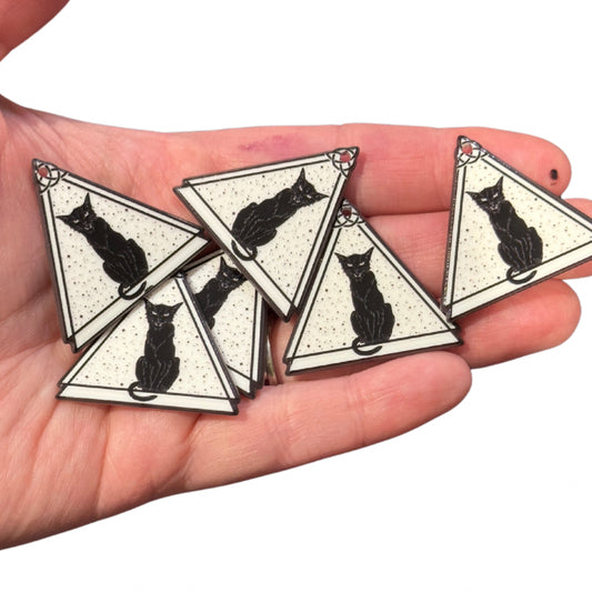 6pcs Black Cat in white triangle charms