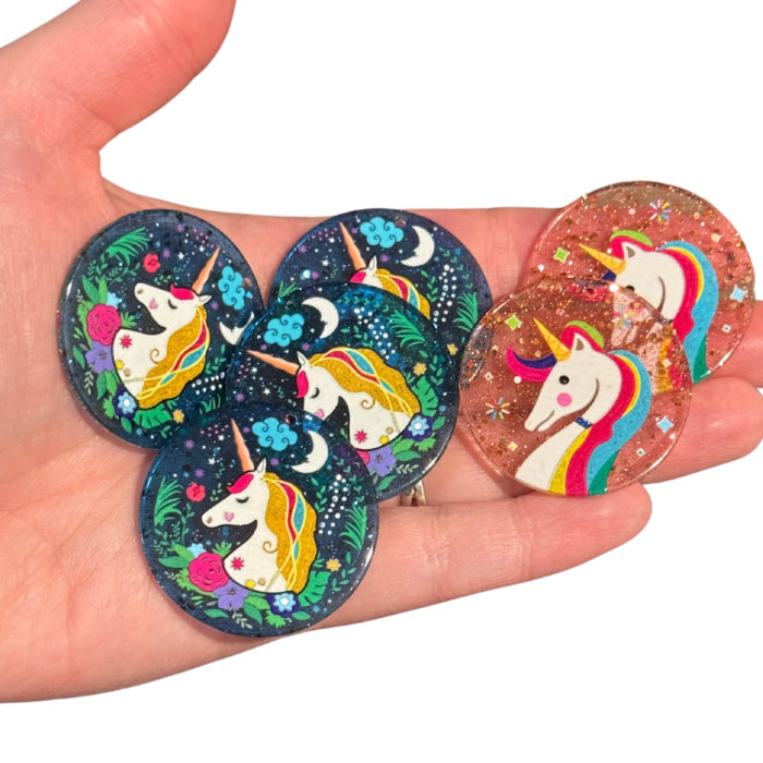 6pcs Pink & Blue Round Glitter Unicorn Charms LAST SET!