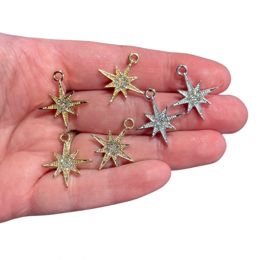 6pcs Glitzy North Star Charms