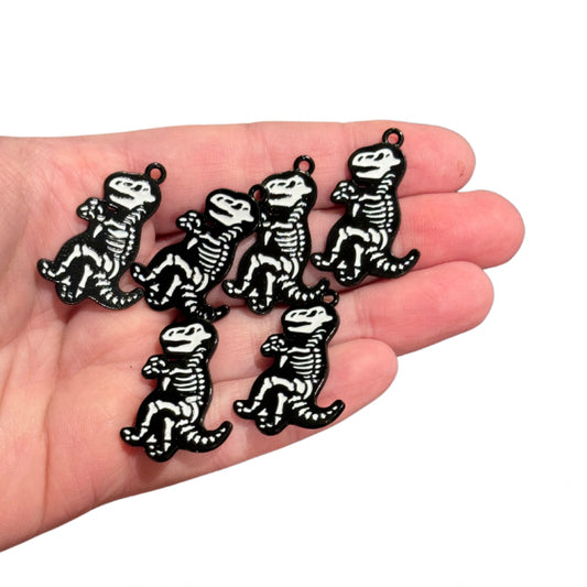 6PCS TREX Black & White Skeleton Dinosaur Charms