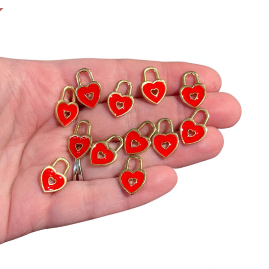 12pcs Red Heart Lock Charms