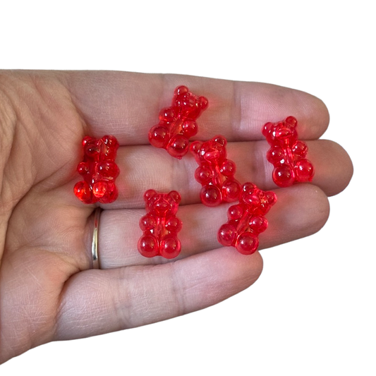 6pcs Red Transparent Gummy Bear Hanger Beads