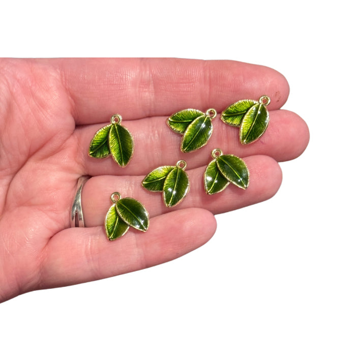 6pcs Green and Gold Palm Leaf Charms