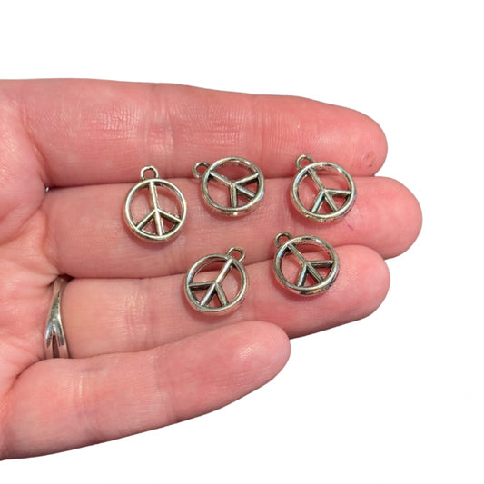 5pcs Classic Silver Peace Sign Charms