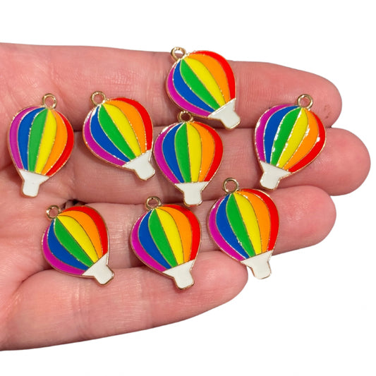 8pcs Rainbow striped Hot air balloon charms