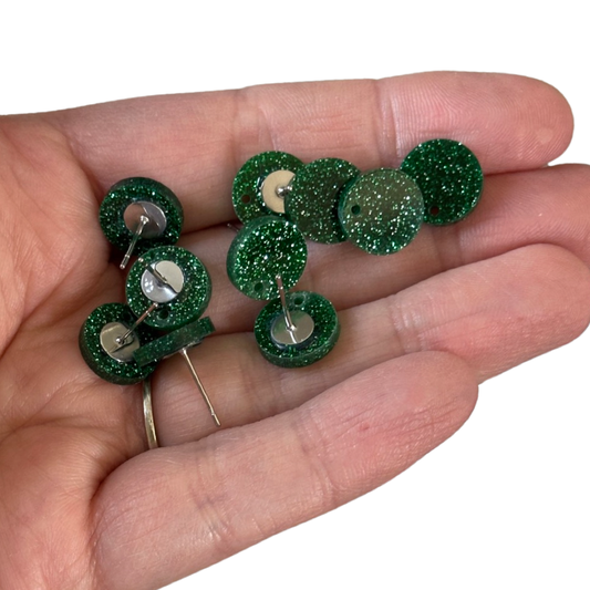 10pcs/5 pairs Glitter Green Circle Stud Earrings With Hole